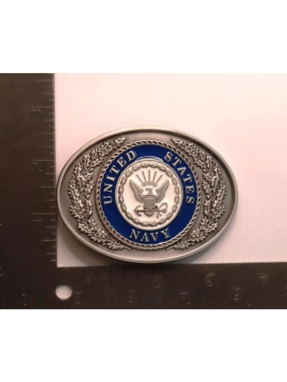 Navy Crest Pewter Enamel Belt Buckle | Unique Military Accessory for Men